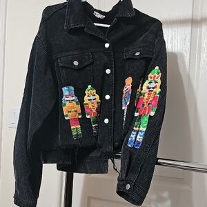 Kids Black Corduroy Jacket with Colorful Nutcracker Design